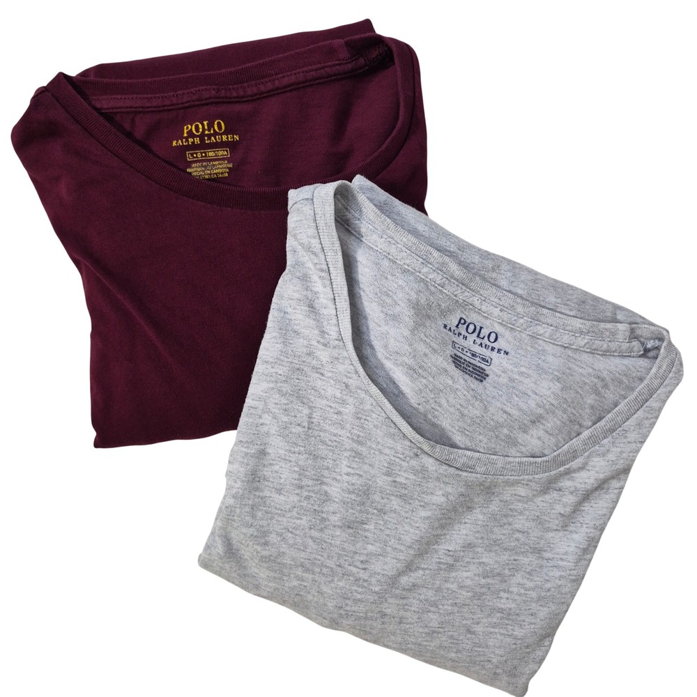 Lot 2 Polo Ralph Lauren Long Sleeve T-Shirt Men L Burgundy Grey Classic Heritage